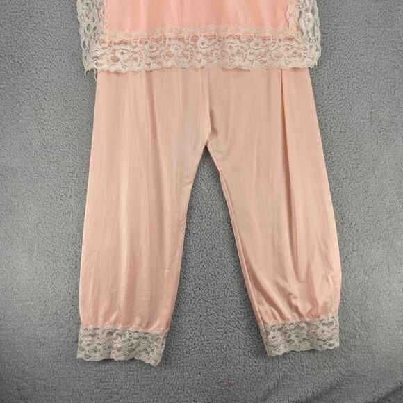 Vtg Erica Loren Pajama Set Pjs Dress Sz Large Lace Peach USA - Picture 11 of 16